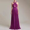 Plum Twist Halter Keyhole Ruched Chiffon Evening Gown — Runway Fashionista