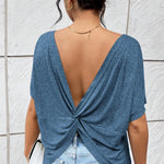 Backless Twisted Round Neck Half Sleeve T-Shirt - runwayfashionista.com