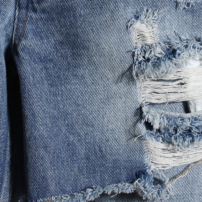 Casual Faux Two-piece Ripped Jeans