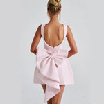 Big-Bowed Pearls Backless Mini Dress