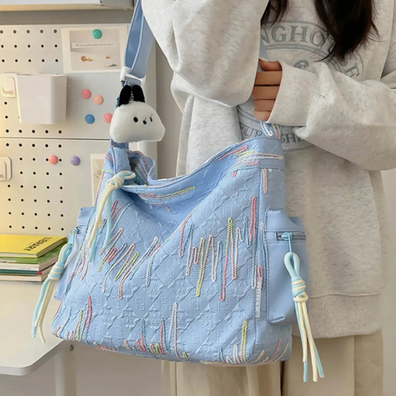 Contrast Texture Shoulder Bag - Runwayfashionista.com