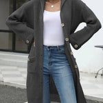 Pocketed Button Up Long Sleeve Hooded Cardigan - runwayfashonista.com