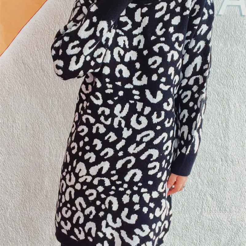 Leopard Round Neck Long Sleeve Sweater - runwayfashionista.com