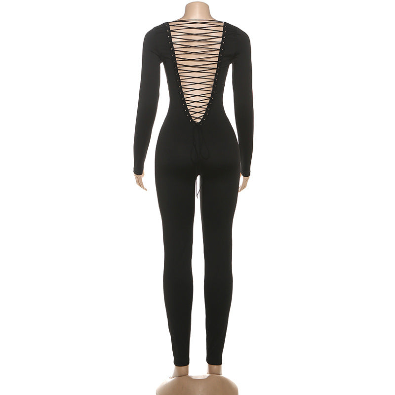 Solid Backless Bodycon Jumpsuit