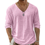 Men's Textured V-Neck Long Sleeve Top - pink