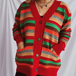 Contrast Stripes Button Up Long Sleeve Cardiganrunwayfashonista.com