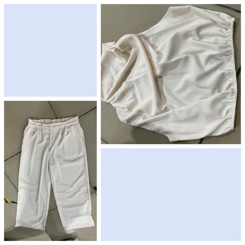 Casual Sleeveless Midriff-baring Top And Wide Leg Pants 2pcs Set - white