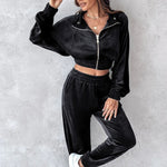Long Sleeve Cropped Top and Pants Set - runwayfashionista.com
