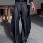 Chic Black Oversized Wide-Leg Pants With High-Waisted Belt