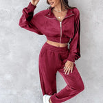 Long Sleeve Cropped Top and Pants Set - runwayfashionista.com