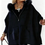 Plush Hooded Zip-up Knitted Jacket