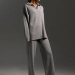 Cozy Chic Knit Pullover & Straight-Leg Pant Set - grey