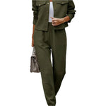 Plaid texture snap down top and pants set - runwayfashionista.com