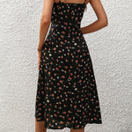 Polka Dot Print Suspender Midi Dress - black