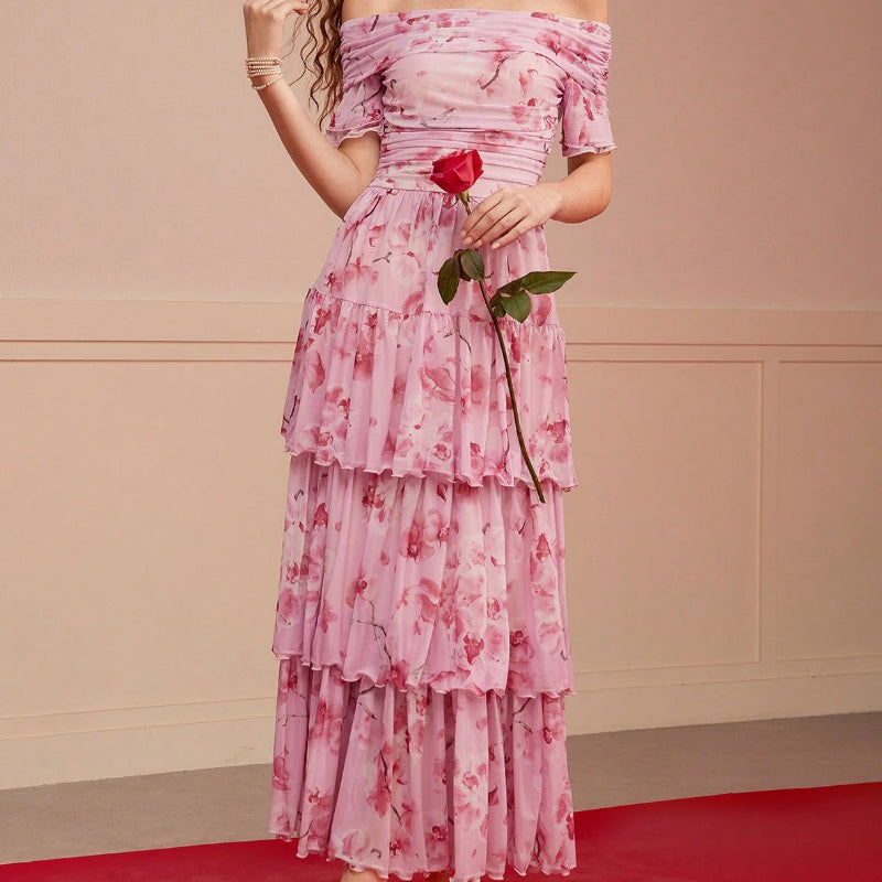 Floral Off-the-Shoulder Tiered Maxi Dress