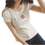 Cute Round Neck Print Tee - Straight Cut - white