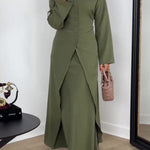 Solid Color Long Sleeve Top & Skirt Set