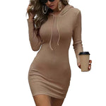 Ribbed Hooded Long Sleeve Mini Dress - brown