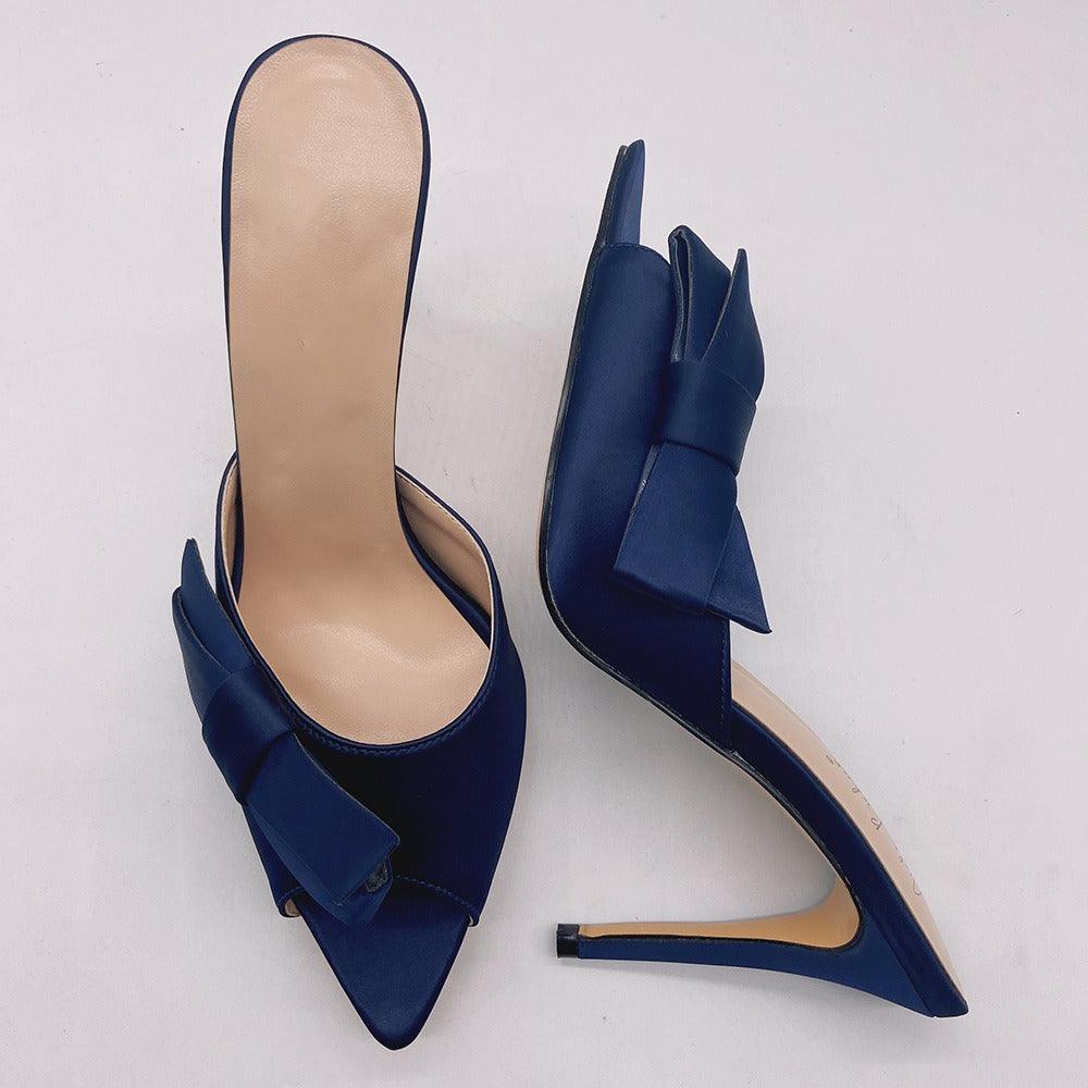 Pointed bow thin high heels