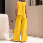 Elegant Casual Loose Pants Sets - yellow
