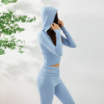 Sweater And High Waist Long Pants Set - light blue