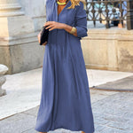 Elegant Long-Sleeved Midi Shirt Dress - blue