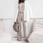 2 Piece Casual Set Short Sleeve T-Shirt Vest Loose Wide Leg Pants - white