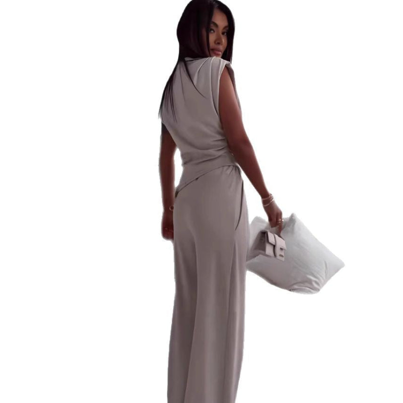 Irregular Split Top And Straight Pants Set - white