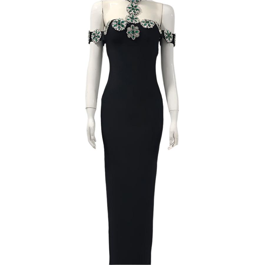 Rhinestone Flower Red Carpet Dress