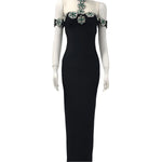 Rhinestone Flower Red Carpet Dress
