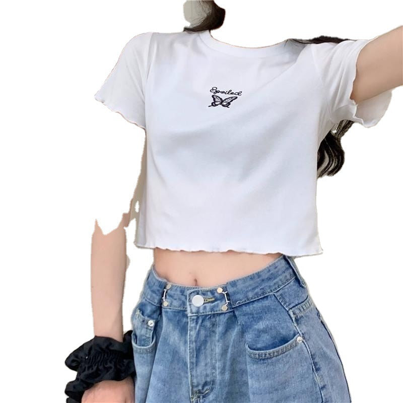 Chic Cartoon Slim Fit Short Sleeve Top - White