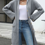 Pocketed Button Up Long Sleeve Hooded Cardigan - runwayfashonista.com