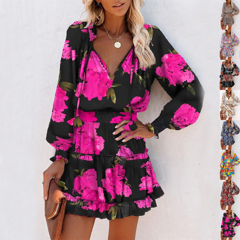 Floral Print Long Sleeve Mini Dress