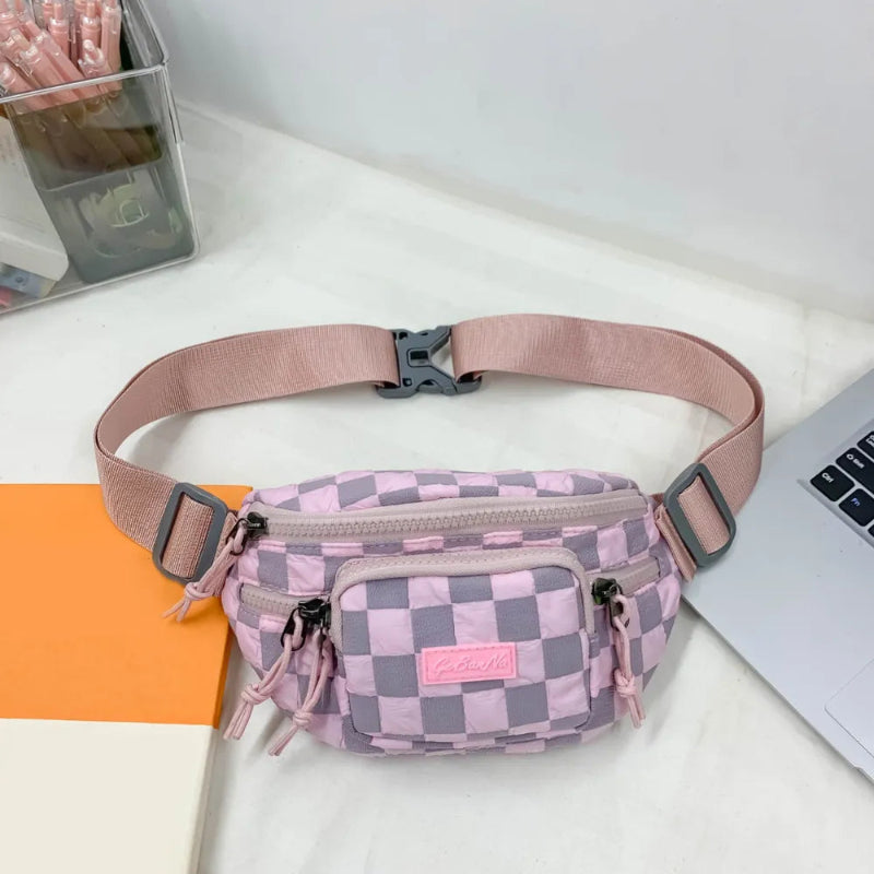 Chic Checkered Nylon Crossbody Bag - runwayfashionista.com