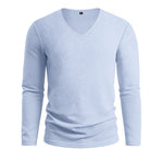 Men's Textured V-Neck Long Sleeve Top - light blue