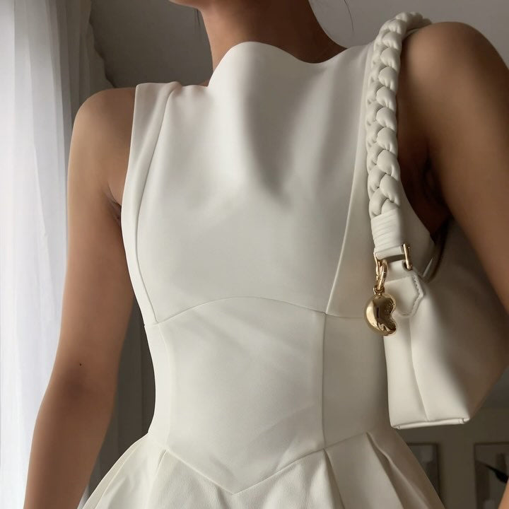 White Round Neck Sleeveless Swing Maxi Dress