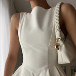 White Round Neck Sleeveless Swing Maxi Dress