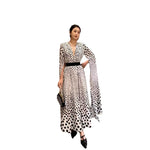 V-neck polka dot Long sleeved dress
