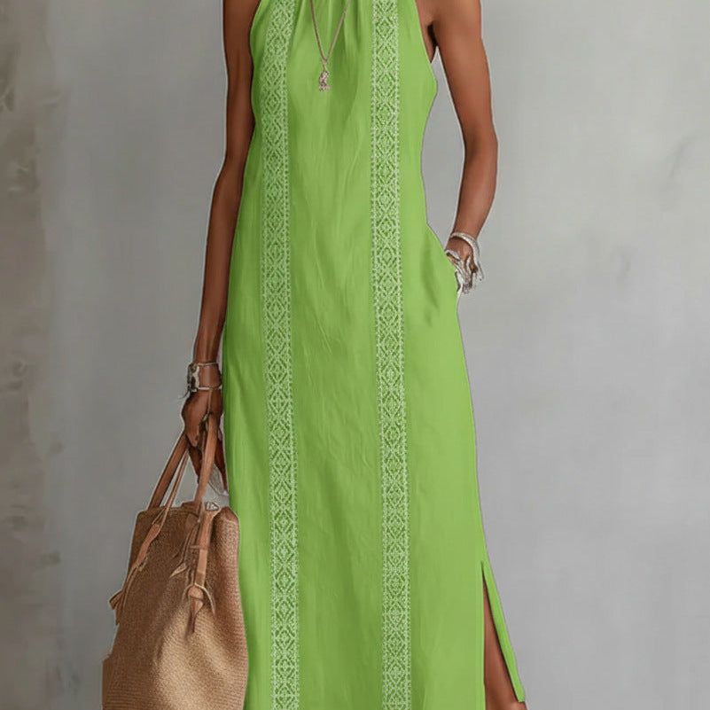 Halter Neck Sleeveless Midi Dress - green