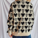 Heart Contrast Long Sleeve Dropped Shoulder Sweater -runwayfashionista.com