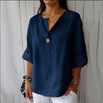 V-neck Long-sleeved Tops - blue