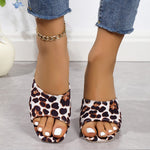 Leopard Square Toe Sandals - white