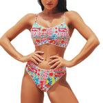 Printed Pleated Lace Two Piece Swimsuit