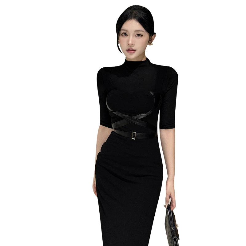 Minimalist Black High-Neck Base T-shirt