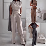 Irregular Split Top And Straight Pants Set