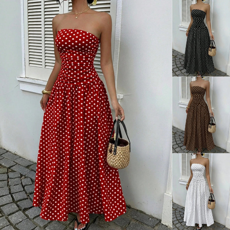 Elegant Polka-dot Off-shoulder Midi Dresses
