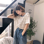 Academy Style Loose Slim Fit Blue Striped Top