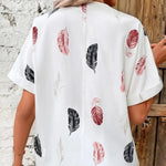 Printed Collared Neck Short Sleeve Blouse - runwayfashionista.com