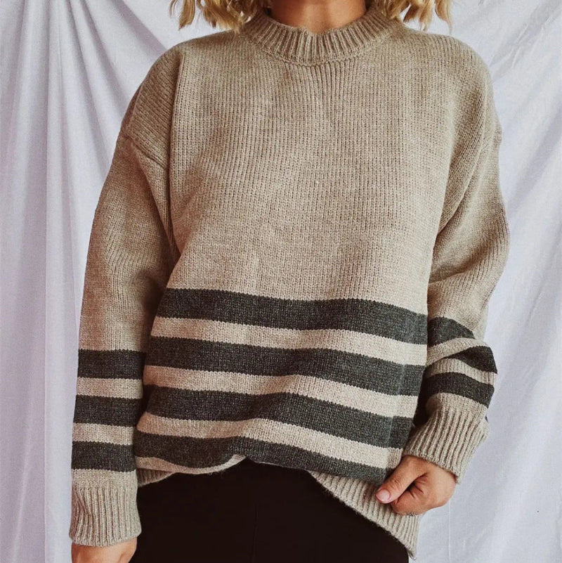 Striped Dropped Shoulder Long Sleeve Sweater - runwayfashionista.com