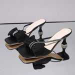 Bow Rhinestone Open-Toe Sandals - runwayfashionista.com